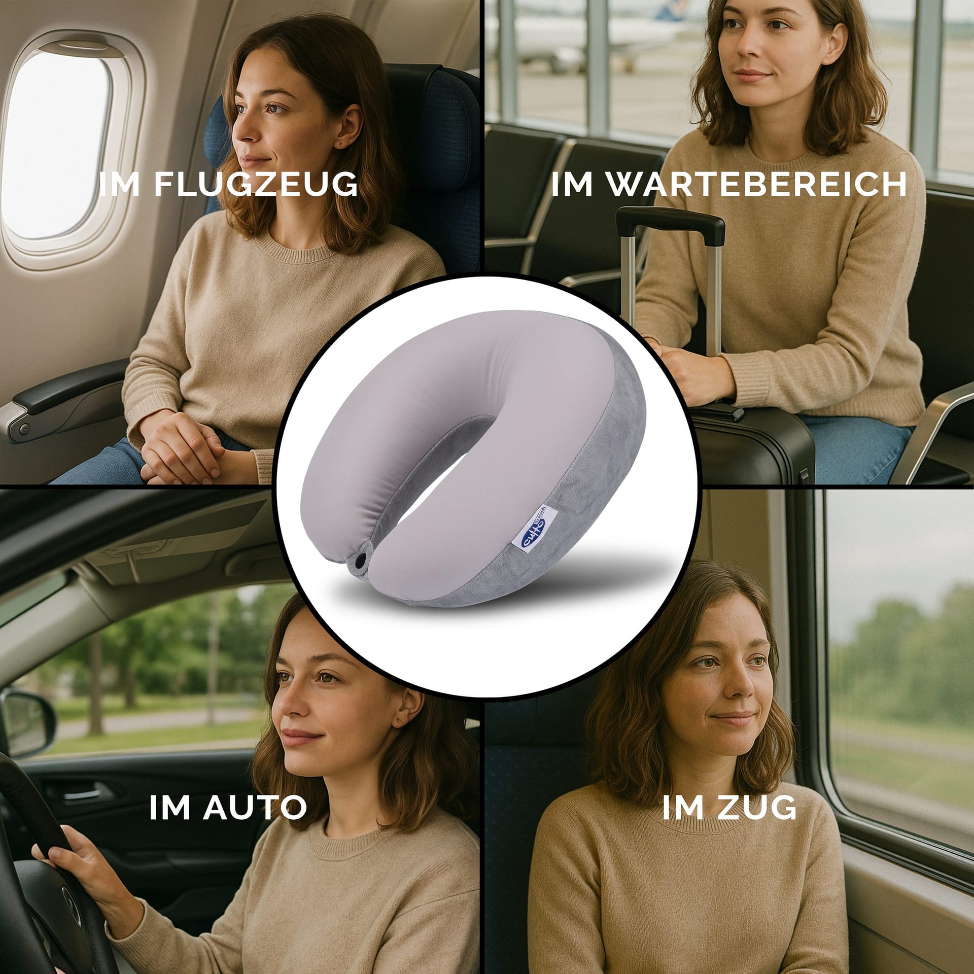 Im Flugzeug. Im Wartebereich. Im Auto. Im zug.